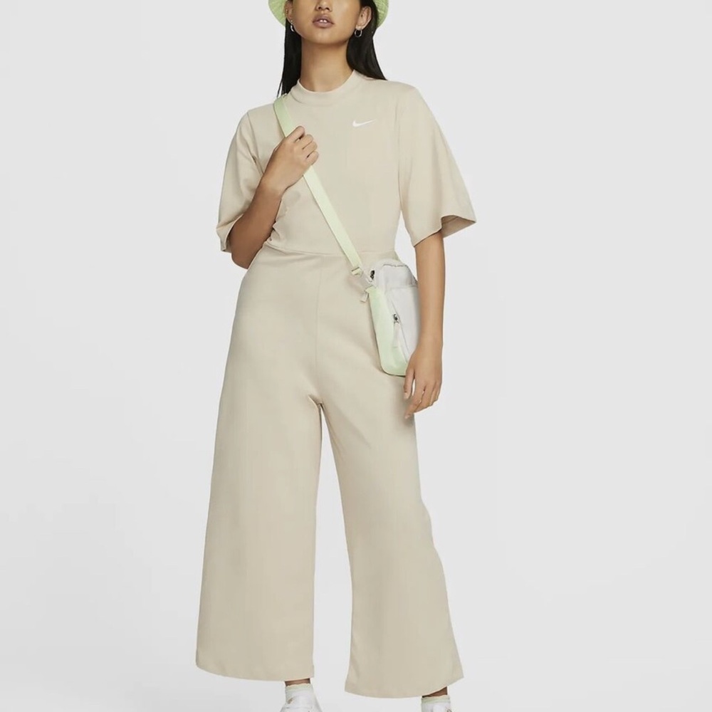 Size M Nike SPORTSWEAR WOMEM'S JERSEY WIDE LEGS JUMPSUIT, TAN.